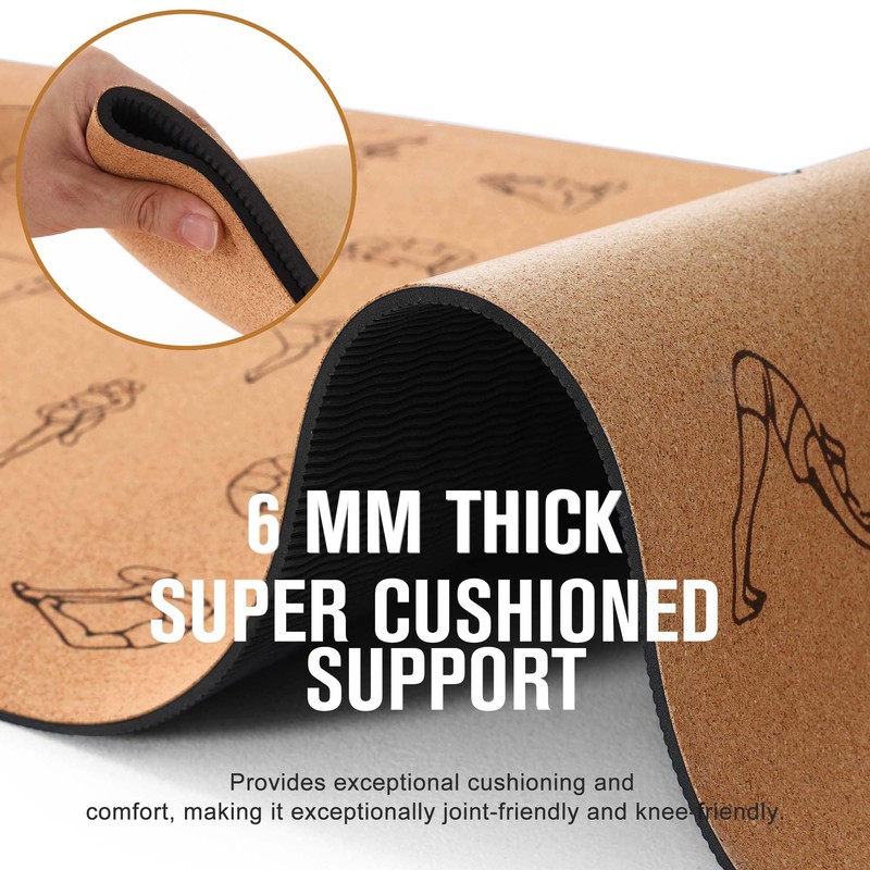 6mm thick cork yoga mat high cushioning joint support