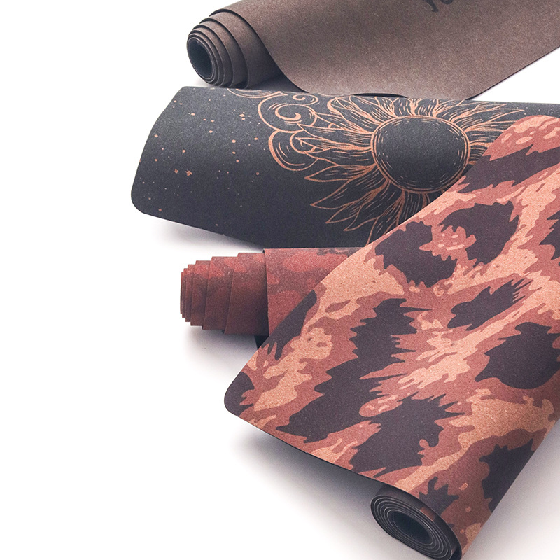 custom printed cork natural rubber yoga mat vibrant design