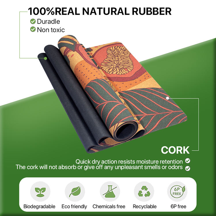eco friendly biodegradable cork and natural rubber yoga mat