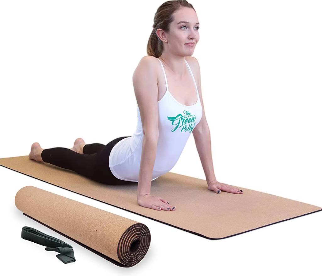 foldable travel cork yoga mat with carrying strap portable