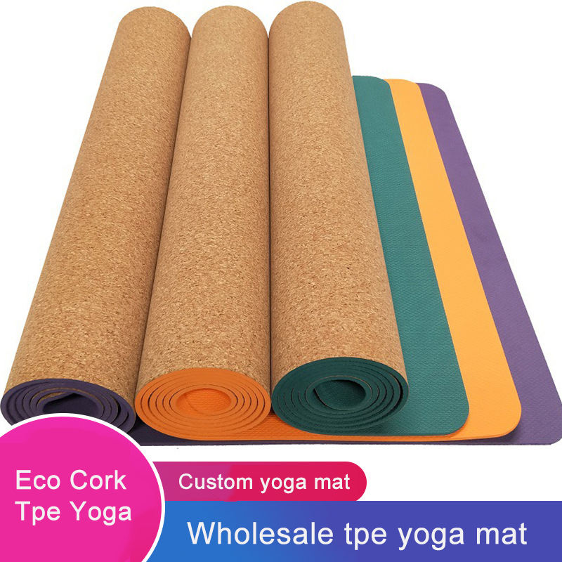 Eco Friendly Organic Non Toxic Yewayoga No Smell Non Slip 183*61Cm 5Mm Custom Print Natural Cork Tpe Yoga Mat