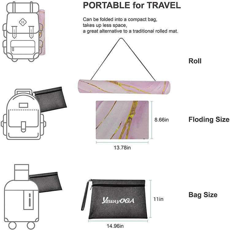 Travel yoga mat rolled portable lightweight