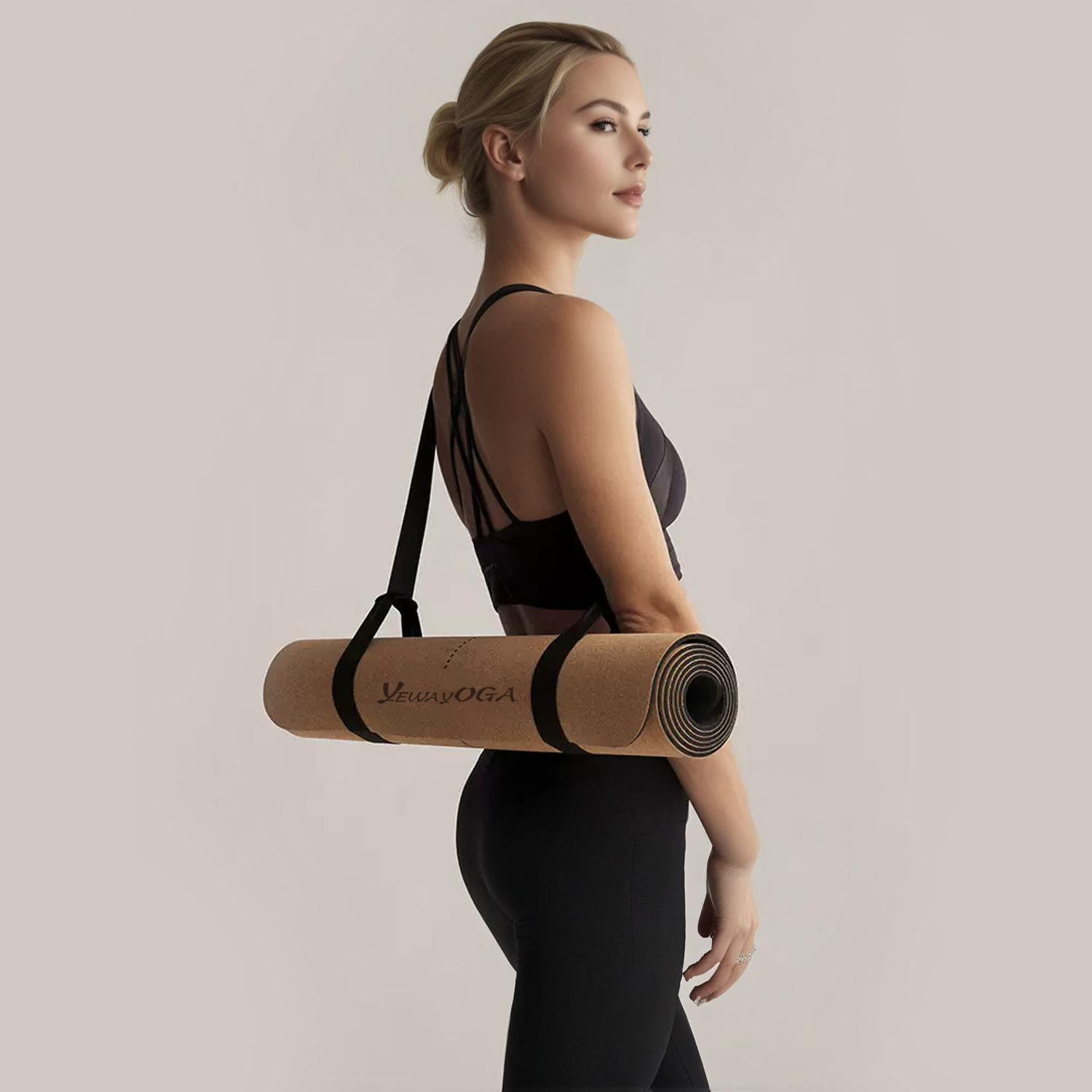 Yeway Natural Cork Environmental Protection TPE Anti Slip and Sweat-absorbing Suitable for Yoga Cork Yoga Exercise Mat