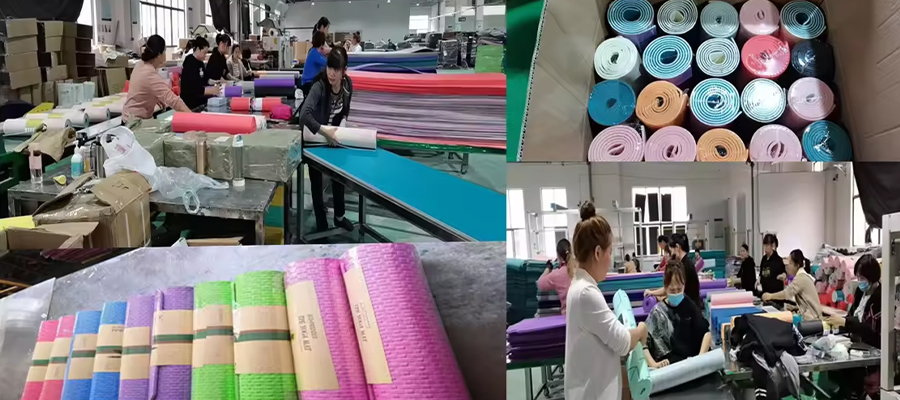 Yoga mat manufacturing factory production line and workers